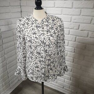 Banana Republic Ladies Size Small Black Grey & White Patterned Blouse